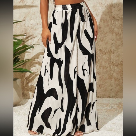 Boho Abstract Print High Waist Wide Leg Palazzo Pants - Picture 4 of 9